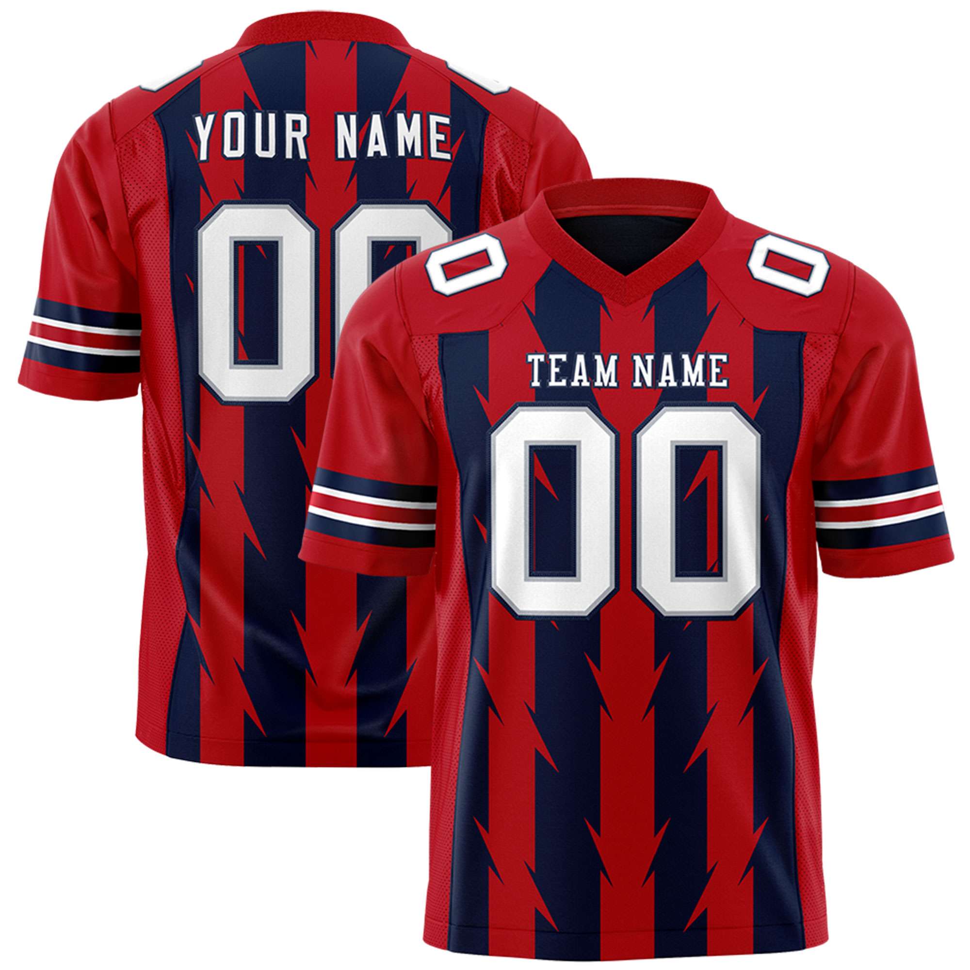 Custom Navy and Red Graffiti Pattern Practice Flag Football Jerseys For Youth & Mens| KXKSHOP