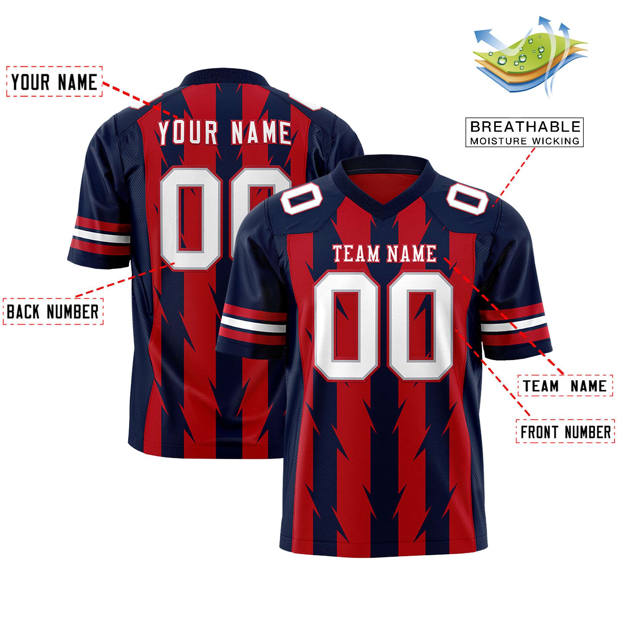 Custom Red and Navy Graffiti Pattern Practice Flag Football Jerseys For Youth & Mens| KXKSHOP