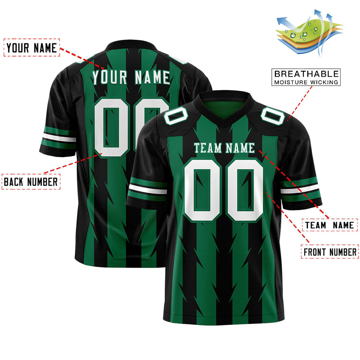 Custom Kelly Green and Black Graffiti Pattern Practice Flag Football Jerseys For Youth &amp; Mens| KXKSHOP