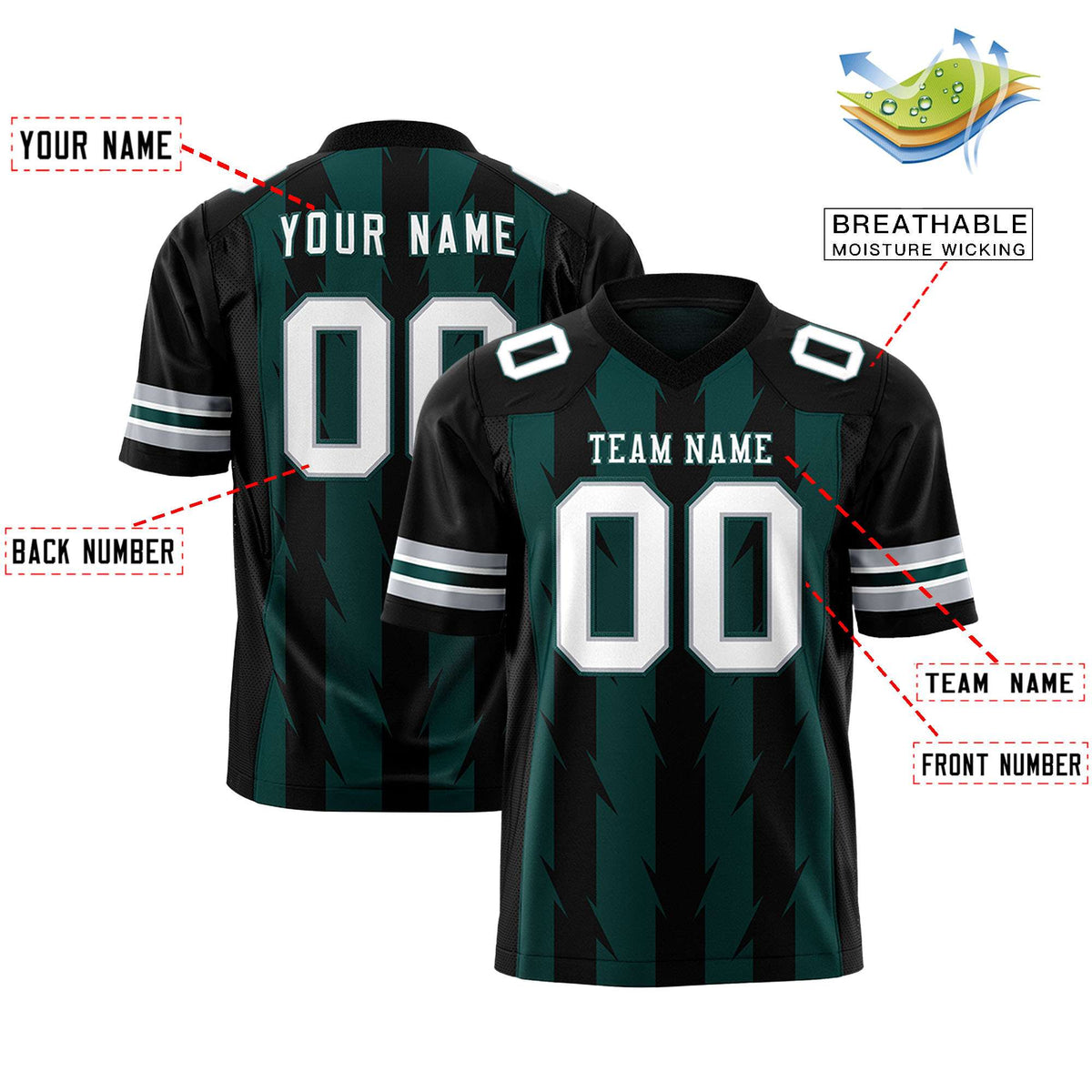 Custom Midnight Green and Black Graffiti Pattern Practice Flag Football Jerseys For Youth &amp; Mens| KXKSHOP
