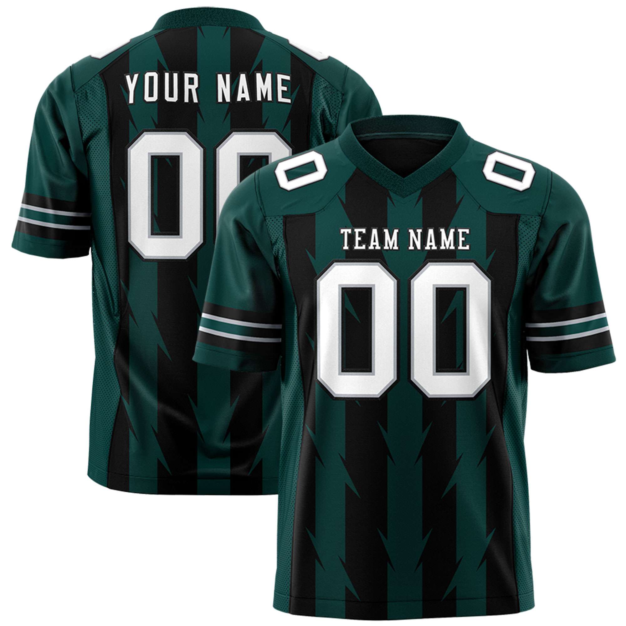 Custom Black and Midnight Green Graffiti Pattern Practice Flag Football Jerseys For Youth & Mens| KXKSHOP