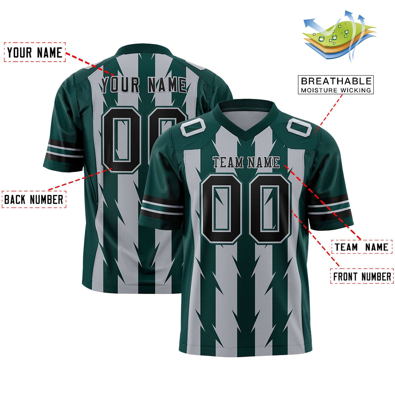 Custom Gray and Midnight Green Graffiti Pattern Practice Flag Football Jerseys For Youth & Mens| KXKSHOP