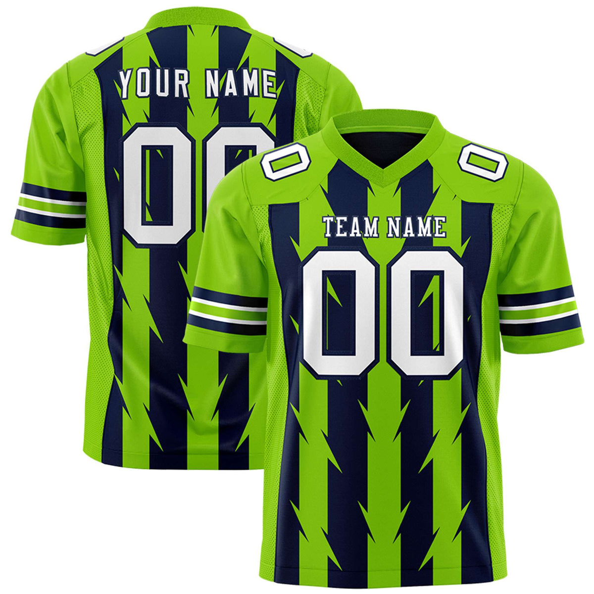 Custom Navy and Neon Green Graffiti Pattern Practice Flag Football Jerseys For Youth &amp; Mens| KXKSHOP