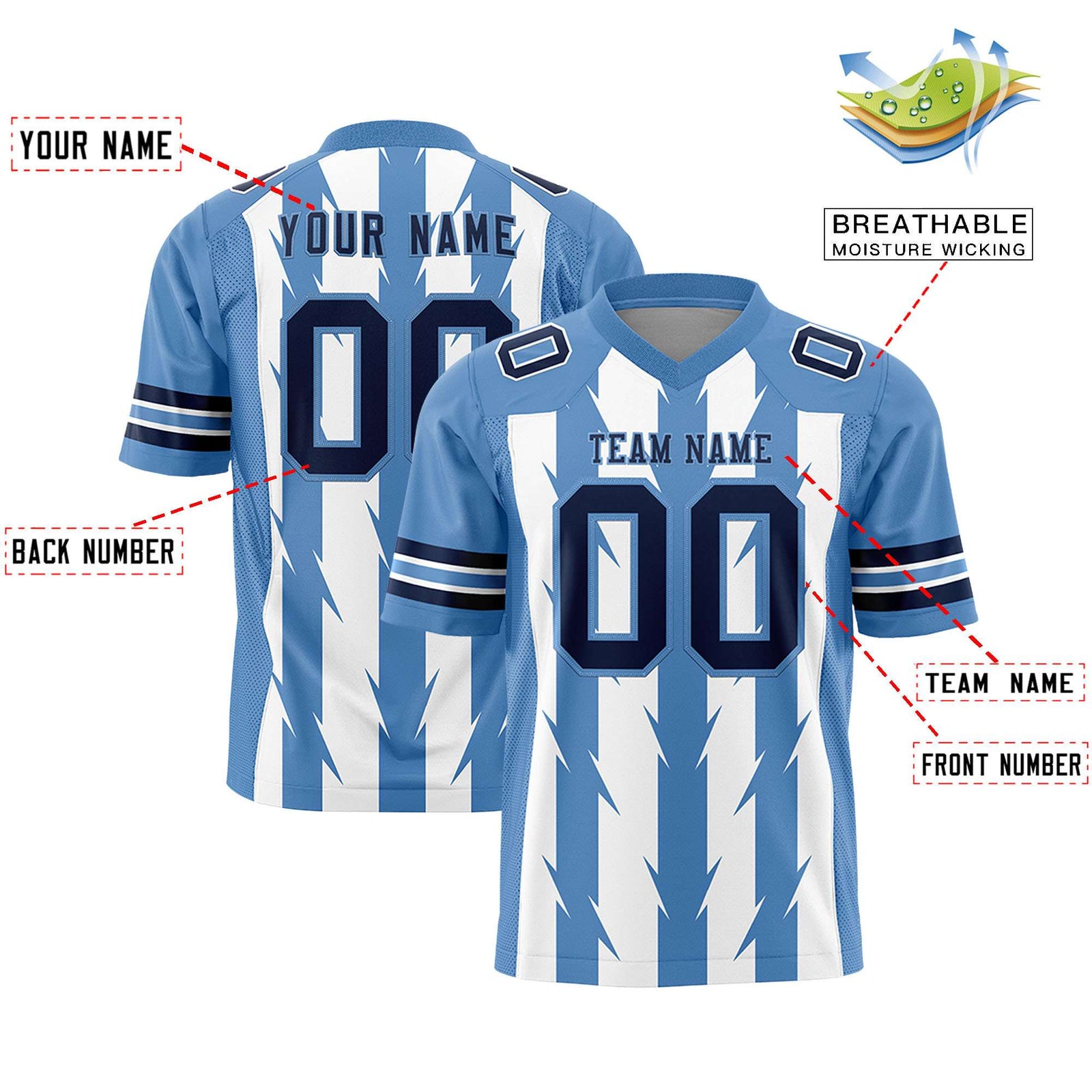 Custom White and Light Blue Graffiti Pattern Practice Flag Football Jerseys For Youth & Mens| KXKSHOP