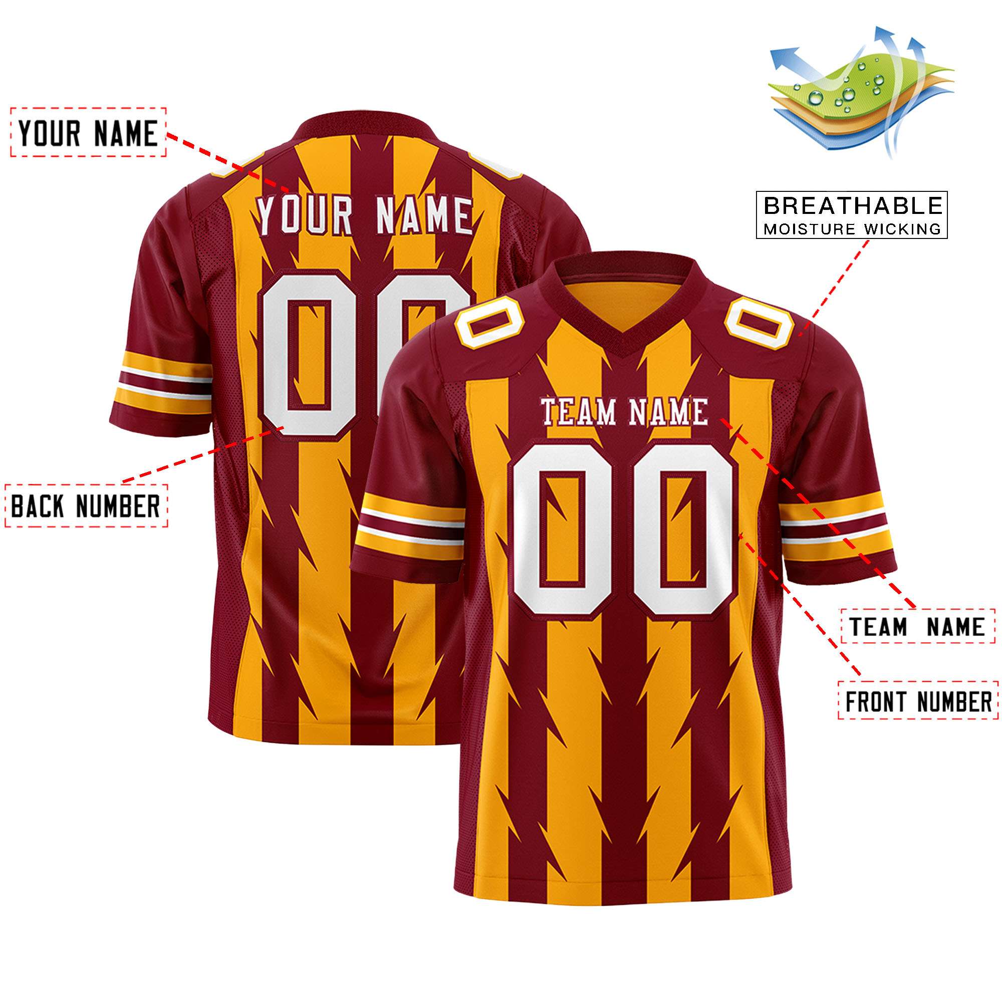 Custom Yellow and Crimson Graffiti Pattern Practice Flag Football Jerseys For Youth & Mens| KXKSHOP