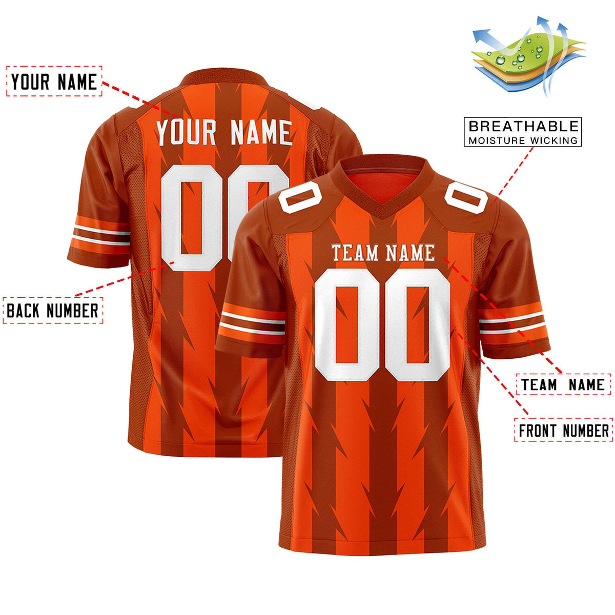 Custom Orange and Texas Orange Graffiti Pattern Practice Flag Football Jerseys For Youth &amp; Mens| KXKSHOP