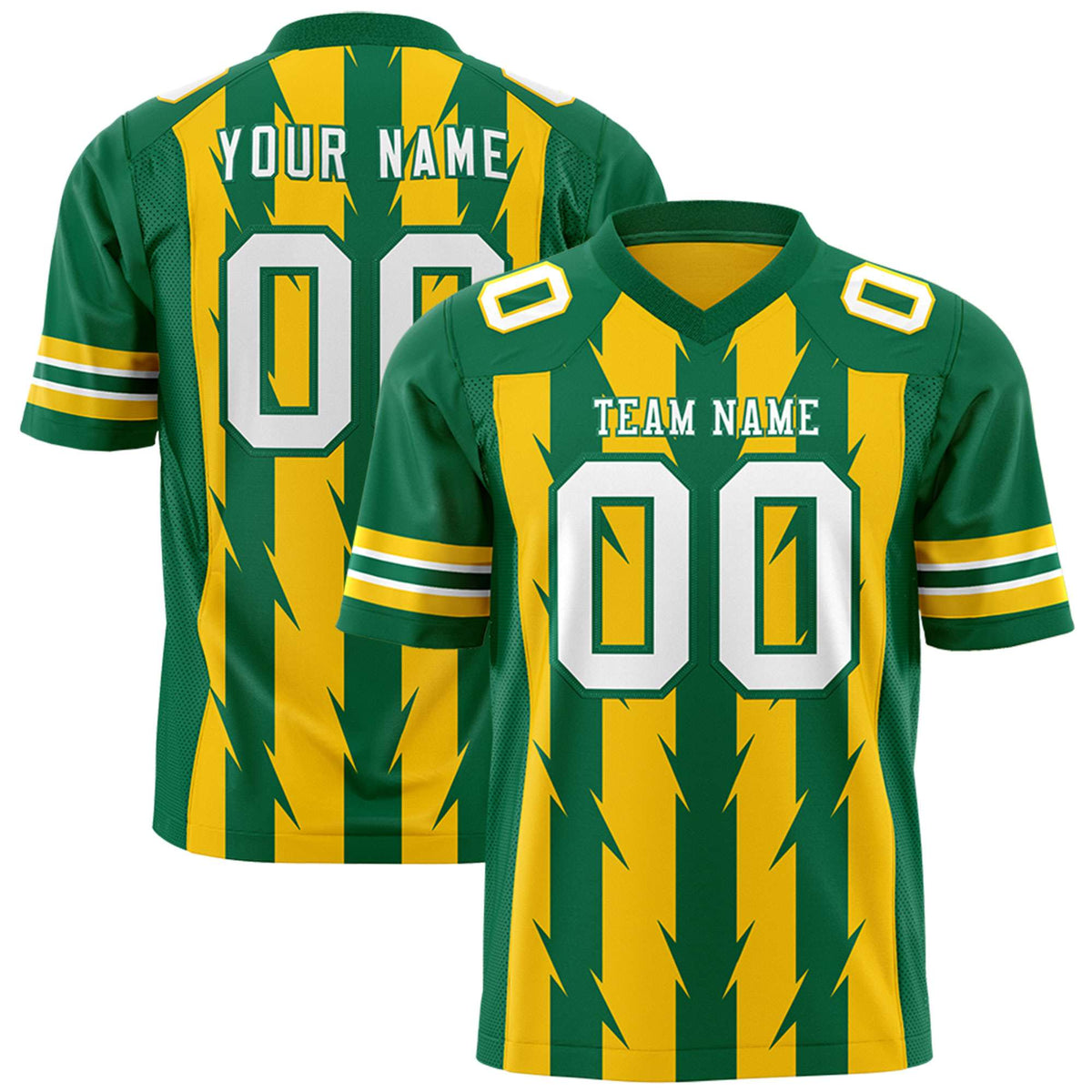 Custom Gold and Kelly Green Graffiti Pattern Practice Flag Football Jerseys For Youth &amp; Mens| KXKSHOP