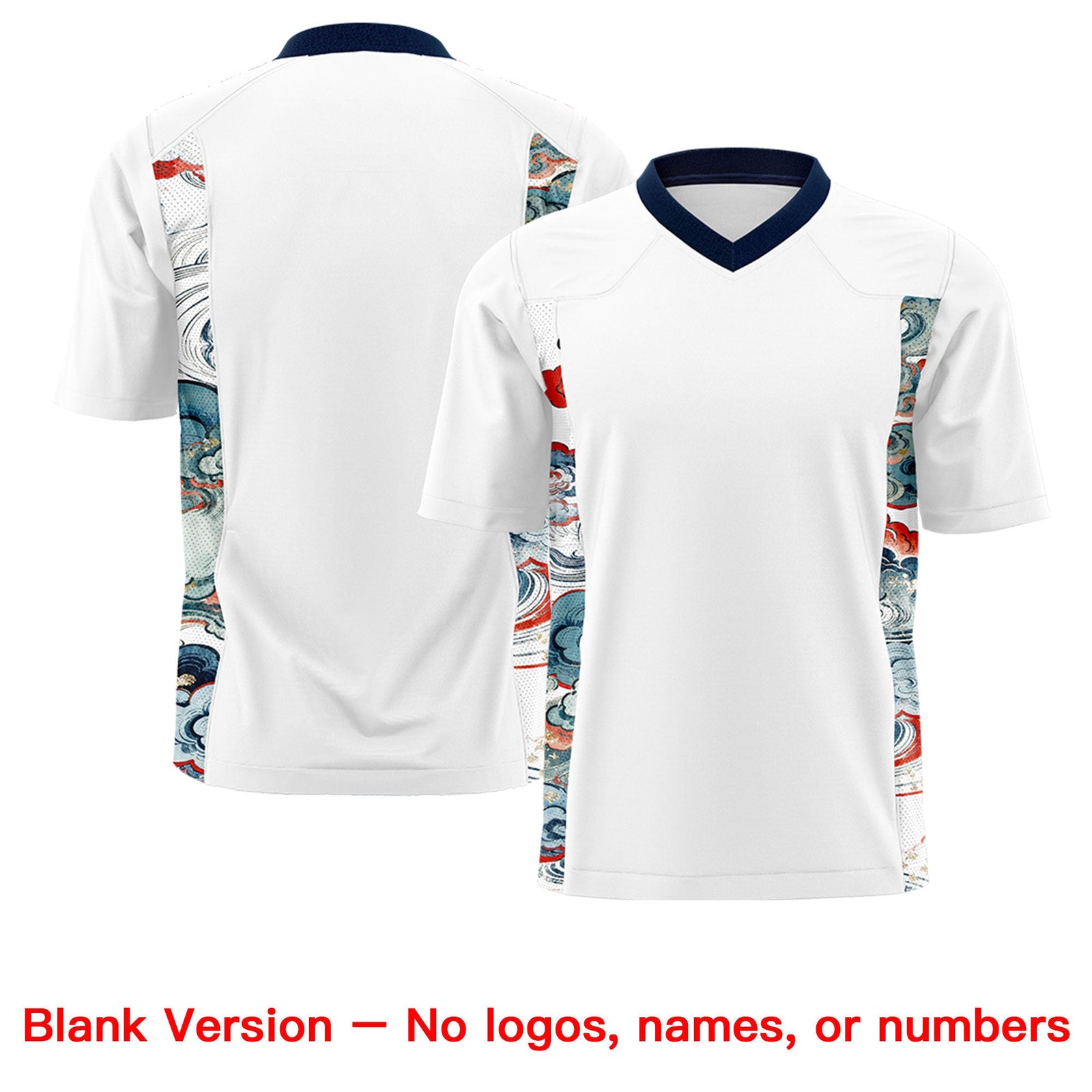 Custom White Navy Ukiyo-e Auspicious Clouds Graffiti Pattern Football Jersey | For Men,For Women | KXKSHOP
