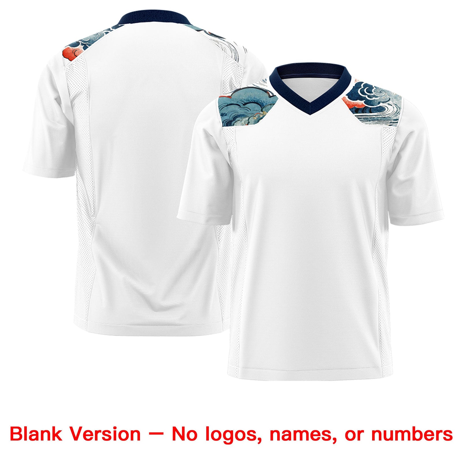 Custom Navy White Ukiyo-e Auspicious Clouds Graffiti Pattern Football Jersey | For Men,For Women | KXKSHOP