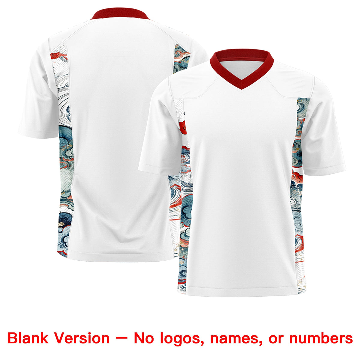 Custom White Red Ukiyo-e Auspicious Clouds Graffiti Pattern Football Jersey | For Men,For Women | KXKSHOP