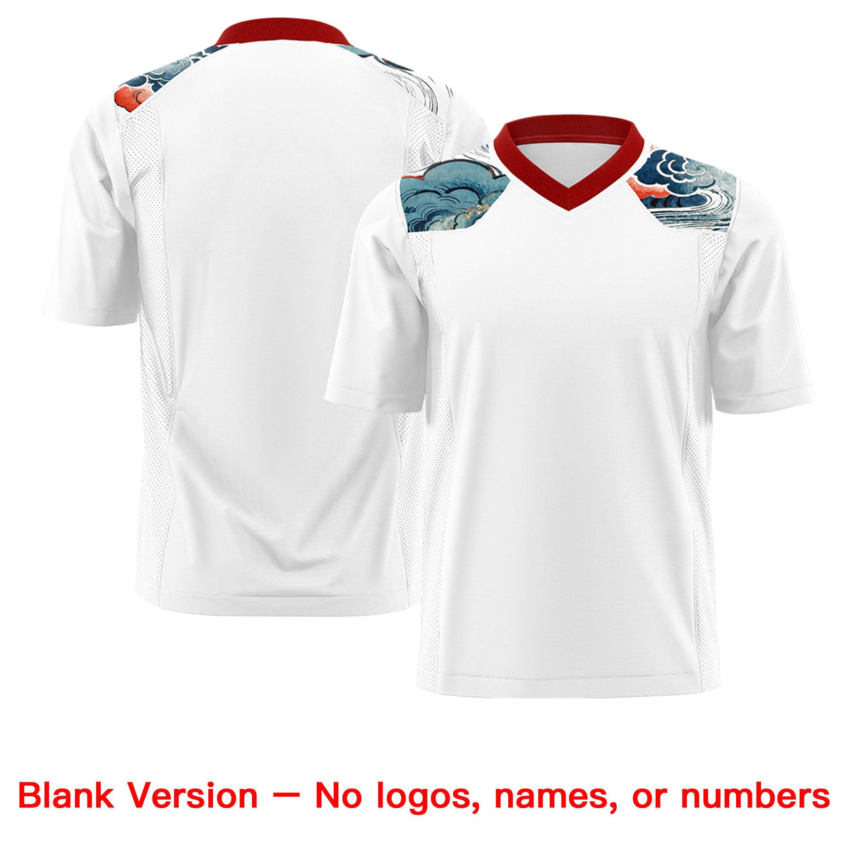 Custom Red White Ukiyo-e Auspicious Clouds Graffiti Pattern Football Jersey | For Men,For Women | KXKSHOP