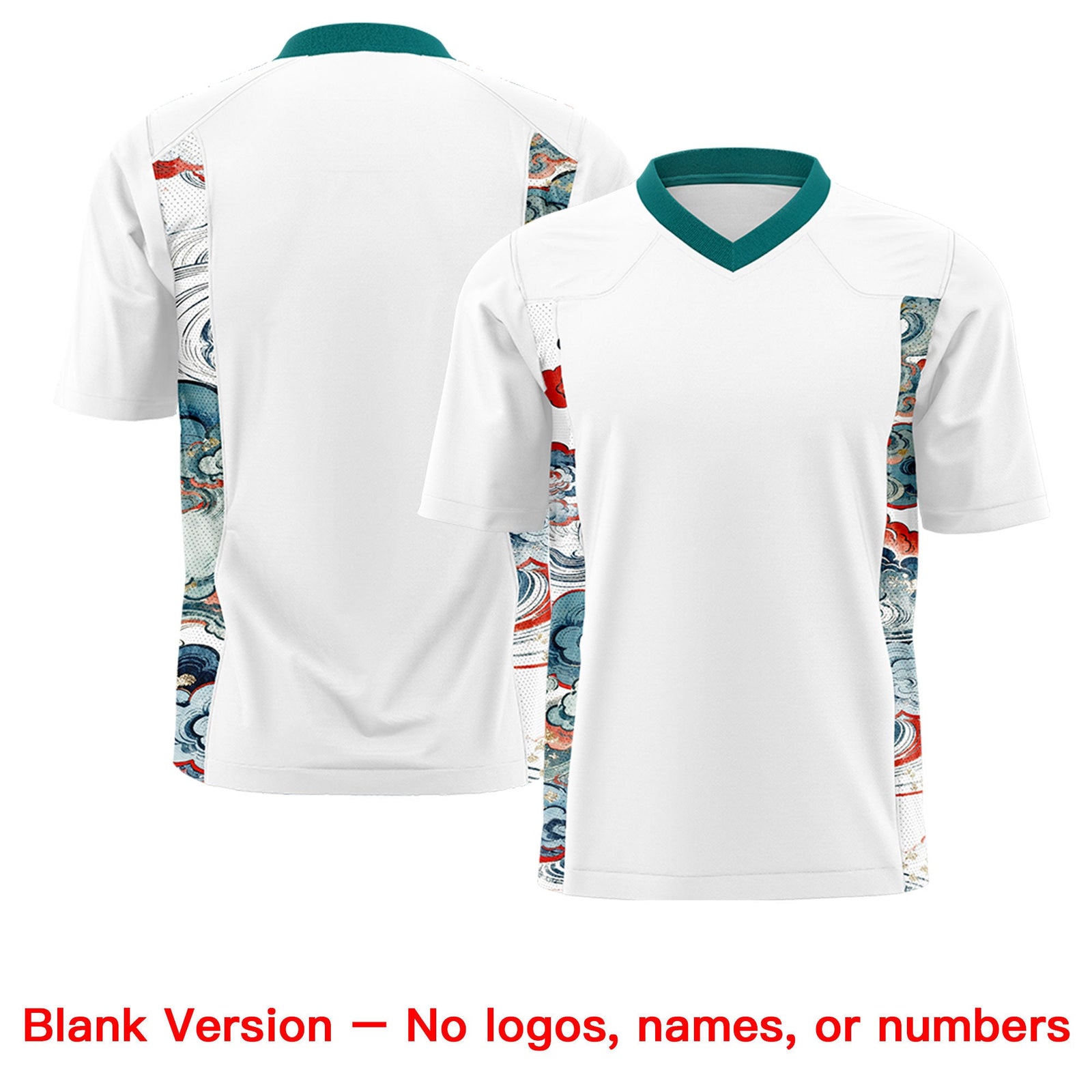 Custom White Teal Ukiyo-e Auspicious Clouds Graffiti Pattern Football Jersey | For Men,For Women | KXKSHOP