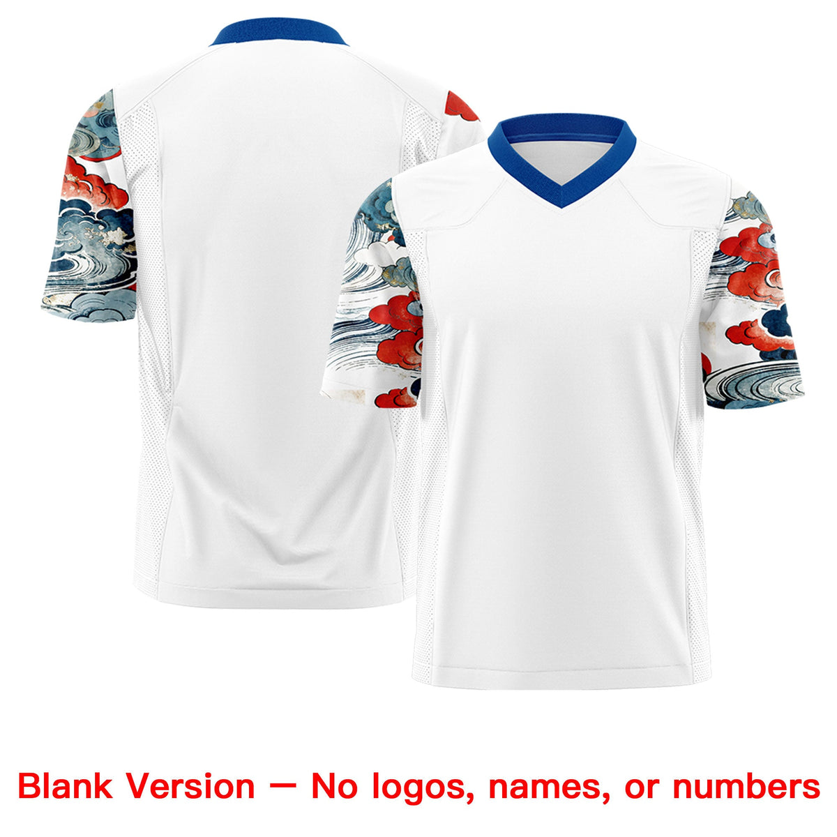 Custom White Royal Sleeve Ukiyo-e Auspicious Clouds Graffiti Pattern Football Jersey | For Men,For Women | KXKSHOP