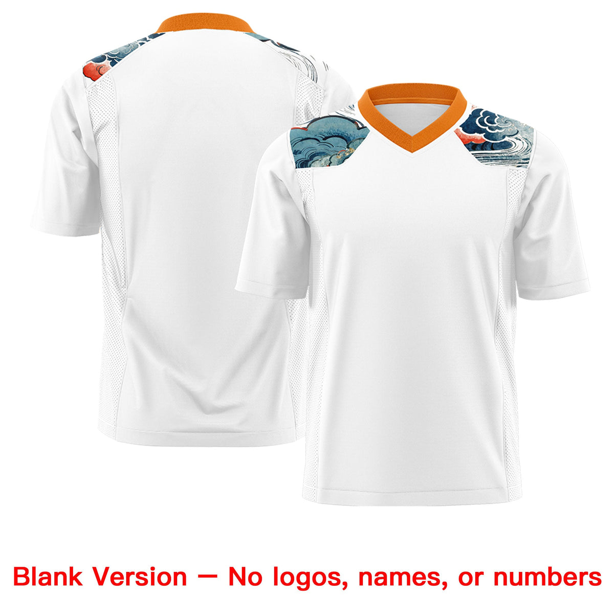 Custom Orange White Ukiyo-e Auspicious Clouds Graffiti Pattern Football Jersey | For Men,For Women | KXKSHOP