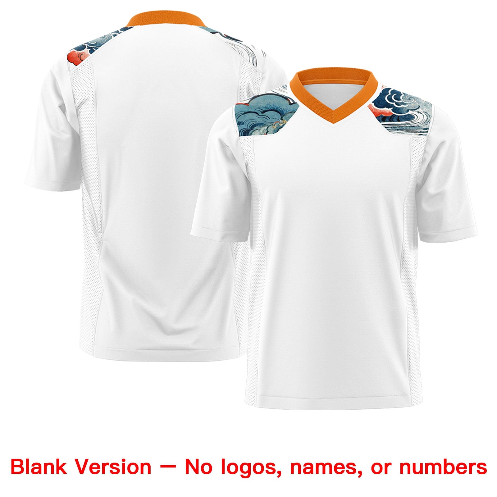 Custom Orange White Ukiyo-e Auspicious Clouds Graffiti Pattern Football Jersey | For Men,For Women | KXKSHOP