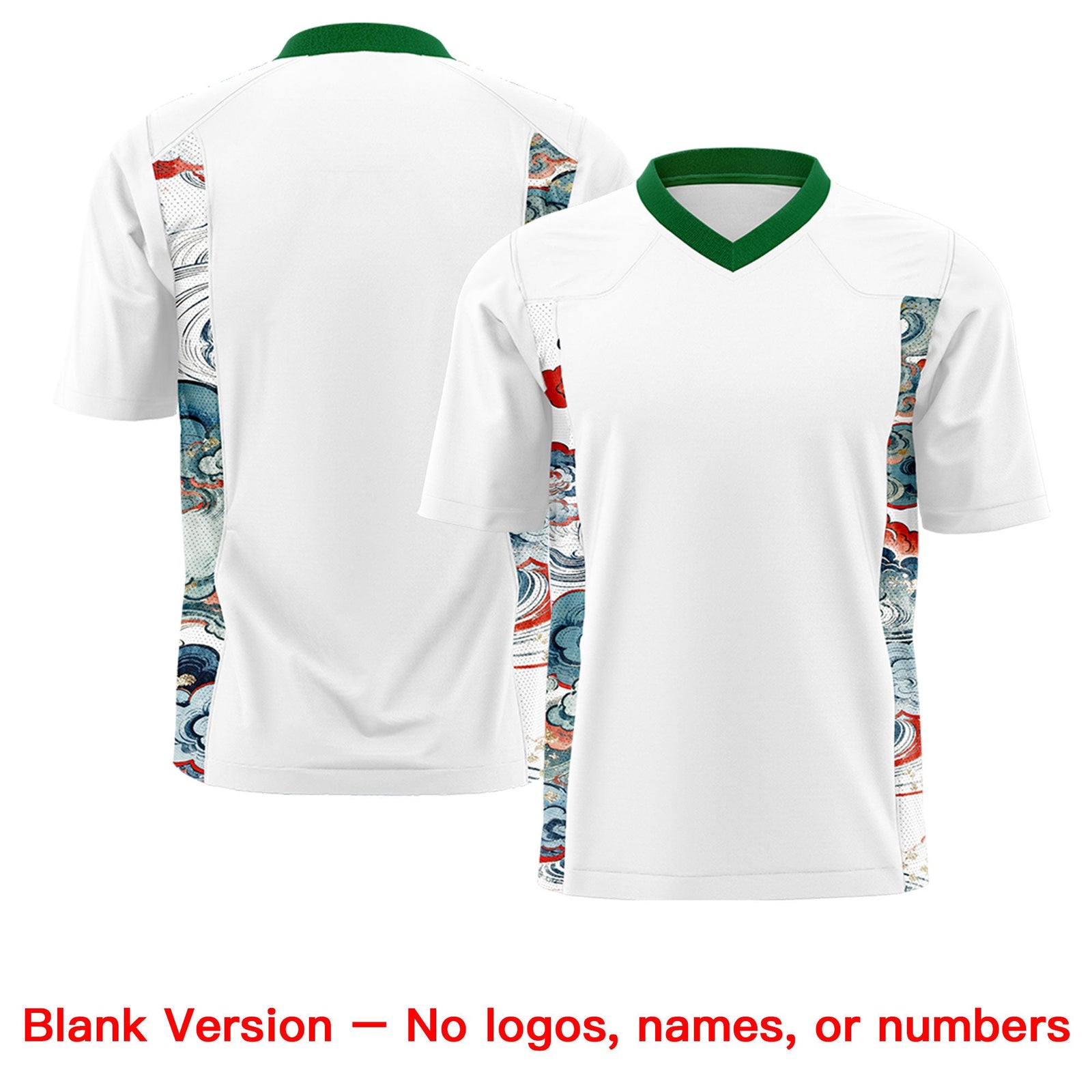 Custom White Kelly Green Ukiyo-e Auspicious Clouds Graffiti Pattern Football Jersey | For Men,For Women | KXKSHOP