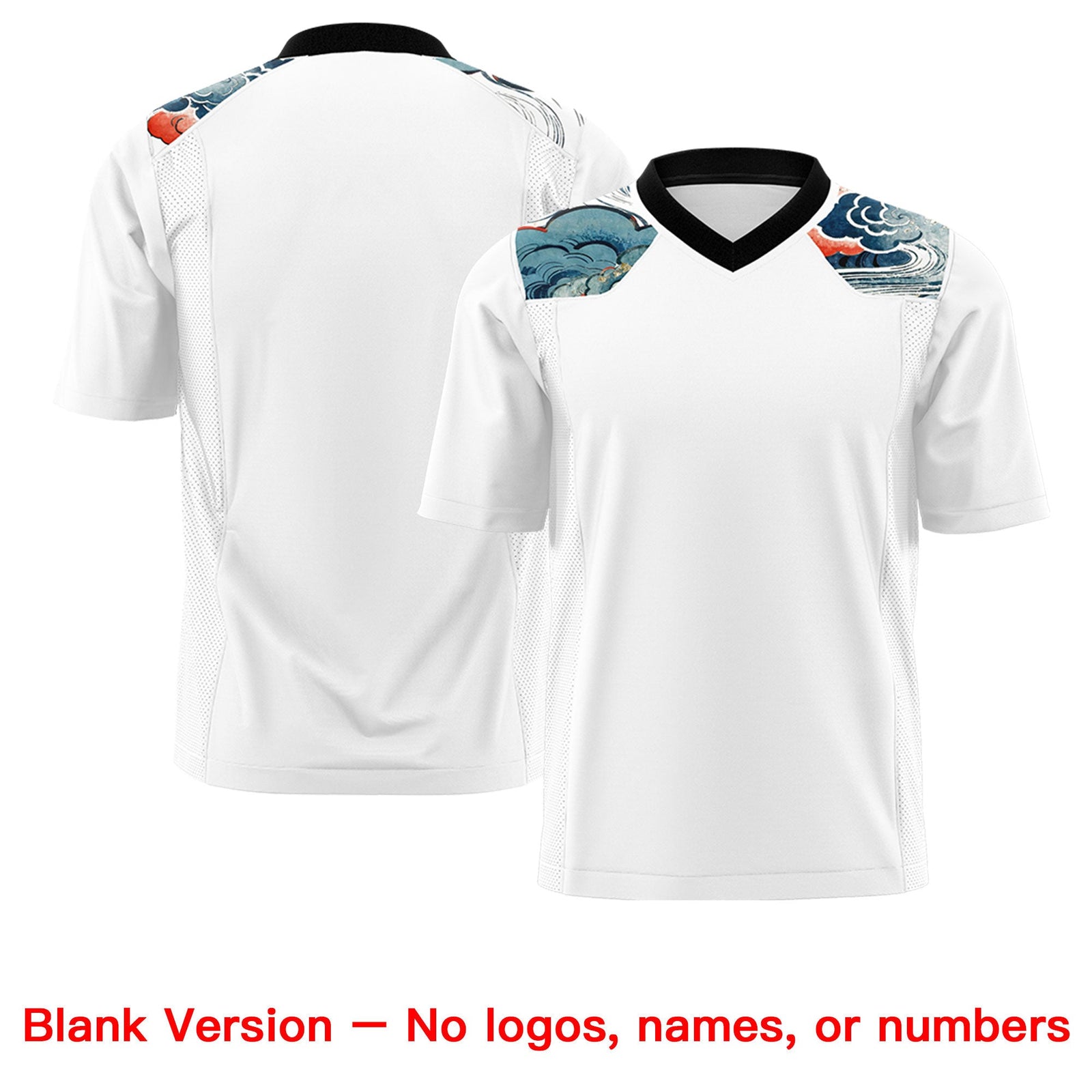 Custom Black White Ukiyo-e Auspicious Clouds Graffiti Pattern Football Jersey | For Men,For Women | KXKSHOP