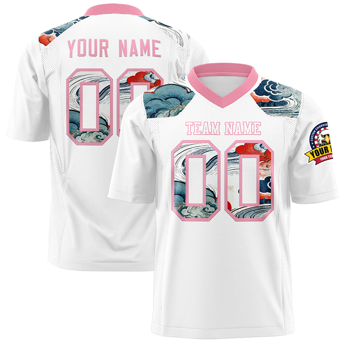 Custom Light Pink White Ukiyo-e Auspicious Clouds Graffiti Pattern Football Jersey | For Men,For Women | KXKSHOP