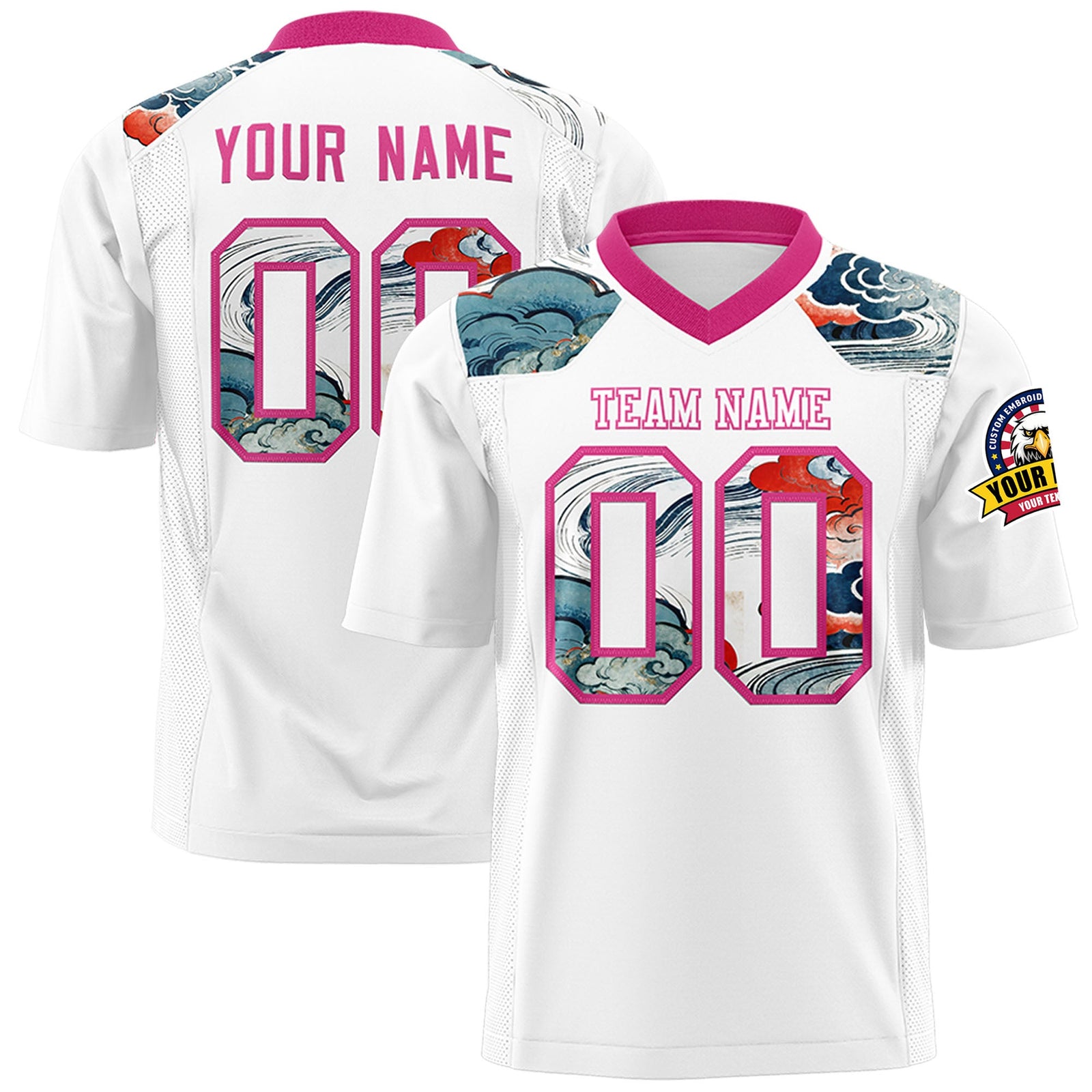 Custom Rose Red White Ukiyo-e Auspicious Clouds Graffiti Pattern Football Jersey | For Men,For Women | KXKSHOP