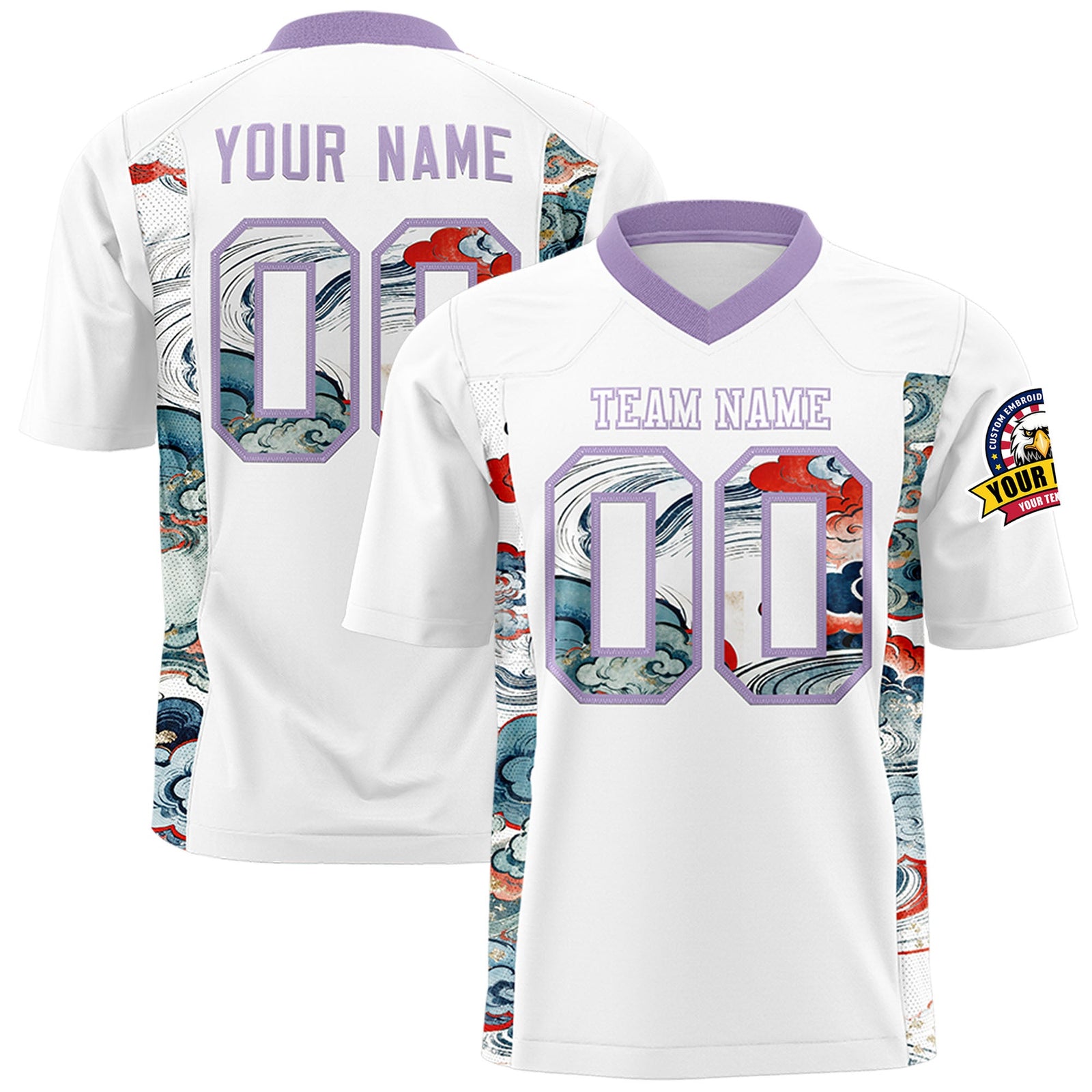 Custom White Light Purple Ukiyo-e Auspicious Clouds Graffiti Pattern Football Jersey | For Men,For Women | KXKSHOP