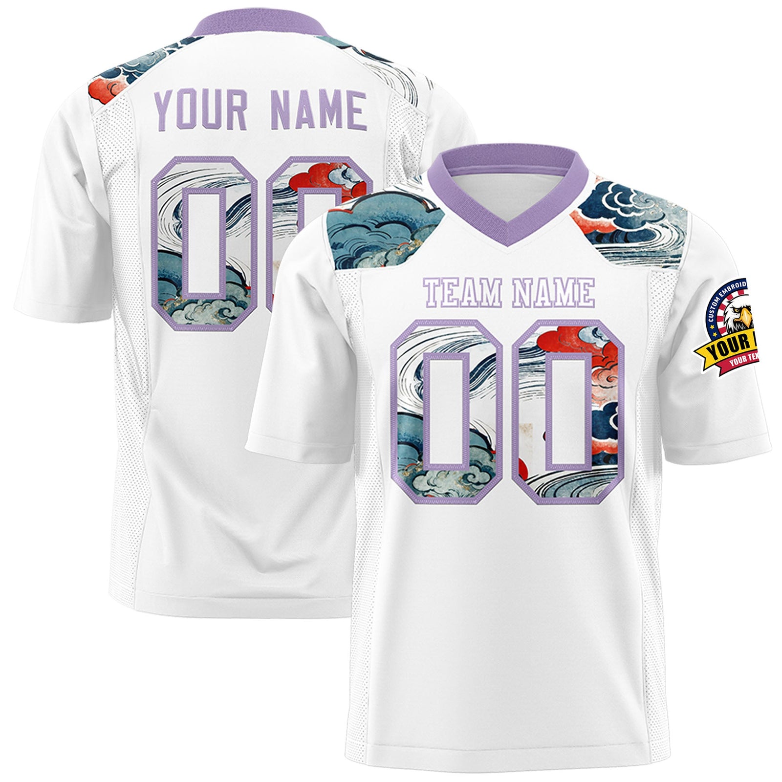 Custom Light Purple White Ukiyo-e Auspicious Clouds Graffiti Pattern Football Jersey | For Men,For Women | KXKSHOP