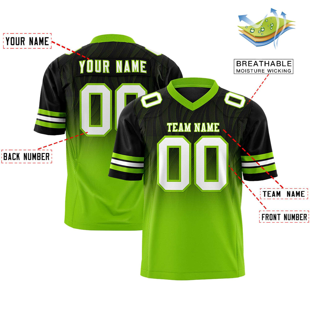 Custom Black and Neon Green Customize Flag Football Jersey-7v7 Football Uniforms | KXKSHOP