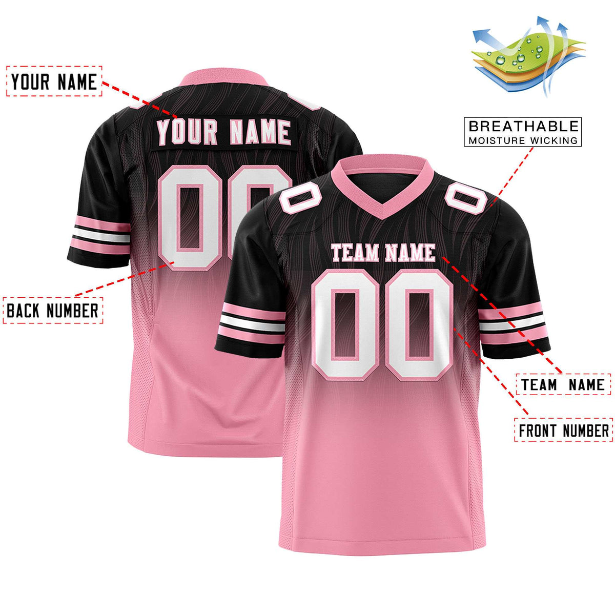Custom Black and Light Pink Customize Flag Football Jersey-7v7 Football Uniforms | KXKSHOP