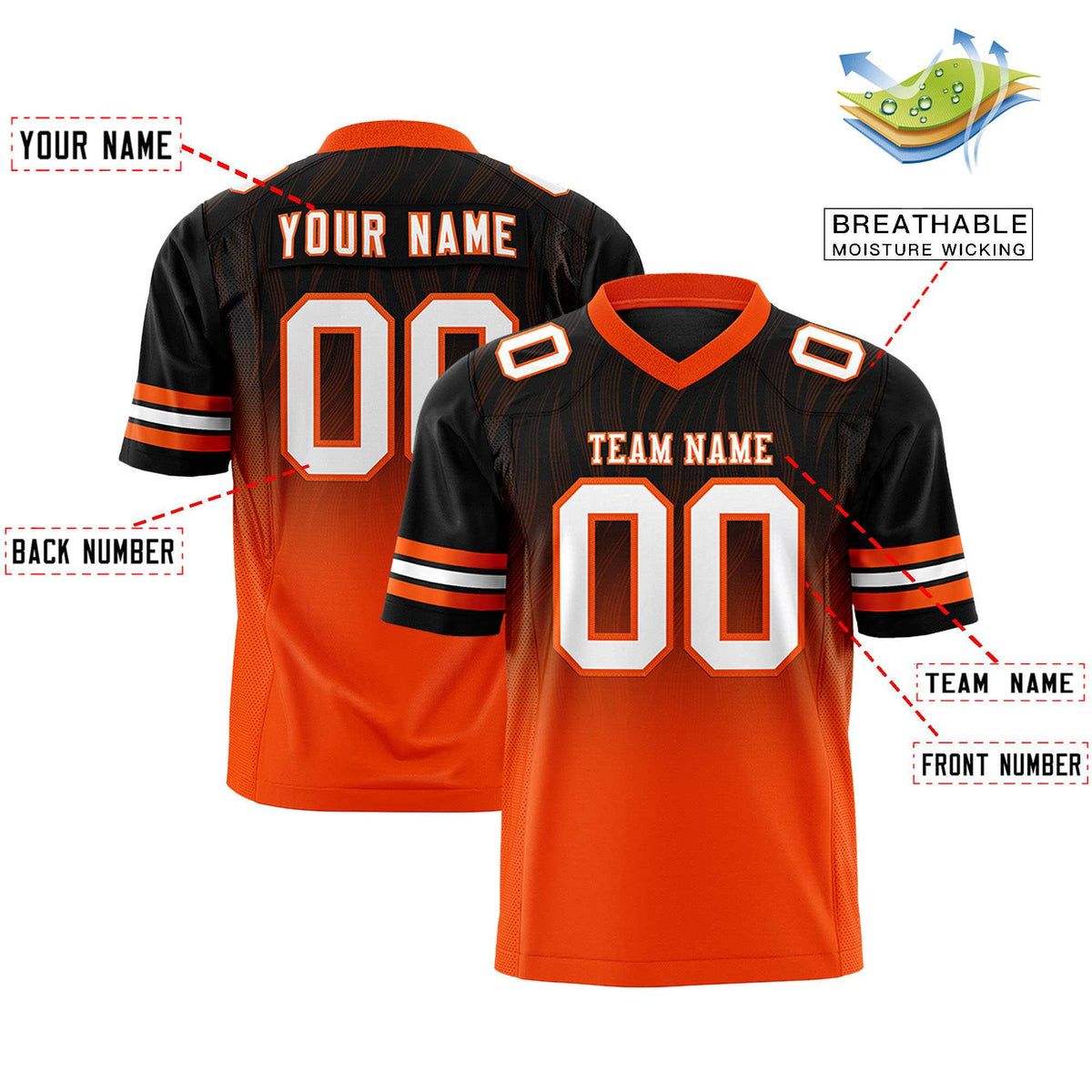Custom Black and Orange Customize Flag Football Jersey-7v7 Football Uniforms | KXKSHOP