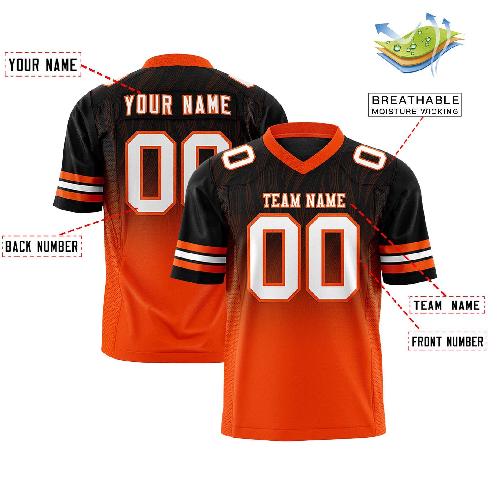 Custom Black and Orange Customize Flag Football Jersey-7v7 Football Uniforms | KXKSHOP