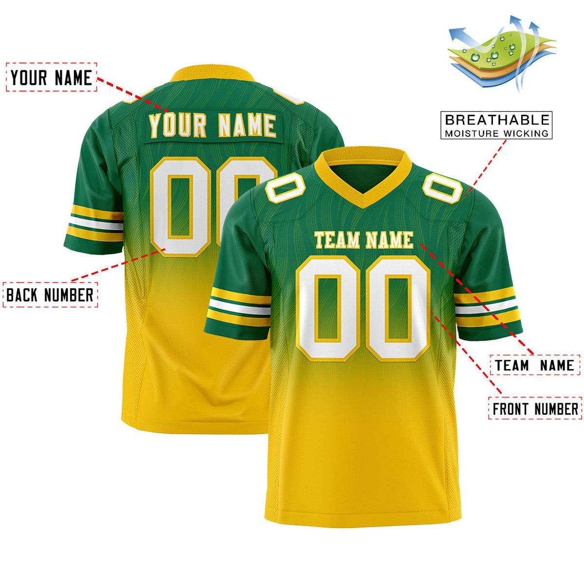 Custom Kelly Green and Gold Customize Flag Football Jersey-7v7 Football Uniforms | KXKSHOP
