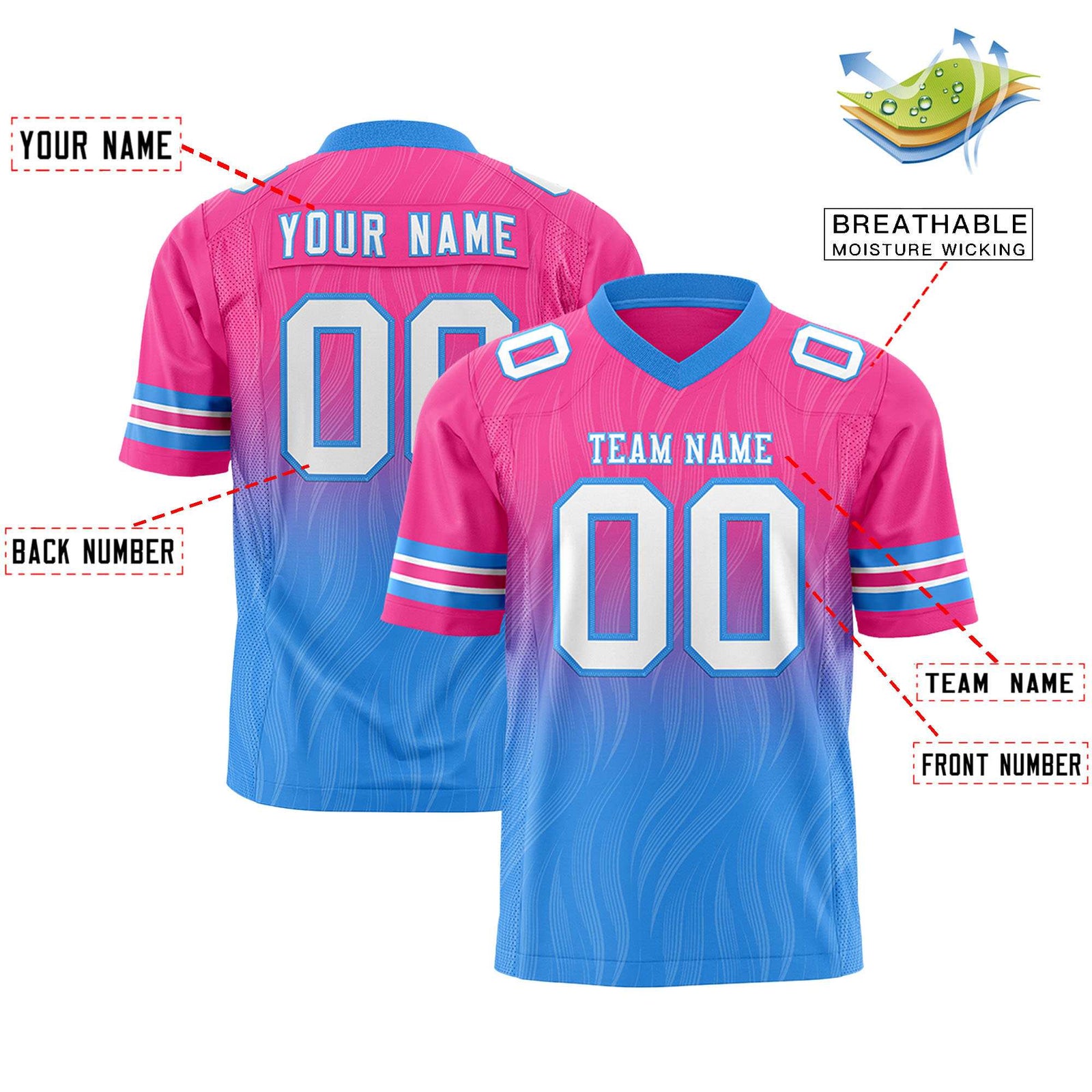 Custom Pink and Powder Blue Customize Flag Football Jersey-7v7 Football Uniforms | KXKSHOP