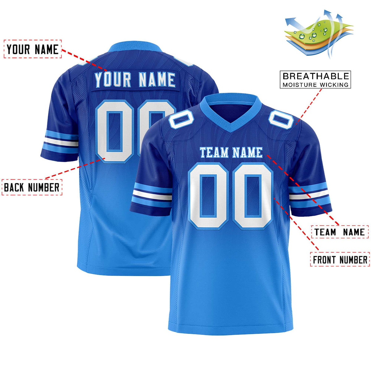 Custom Royal and Powder Blue Customize Flag Football Jersey-7v7 Football Uniforms | KXKSHOP