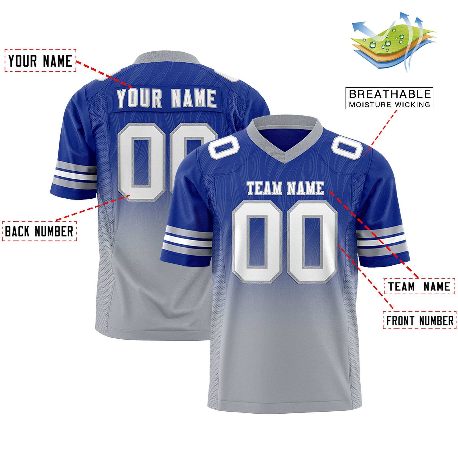 Custom Royal and Gray Customize Flag Football Jersey-7v7 Football Uniforms | KXKSHOP