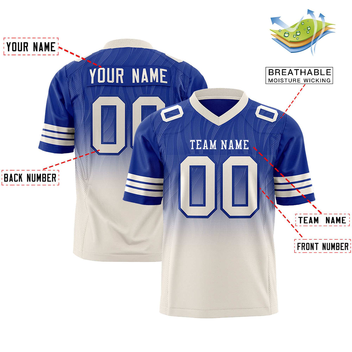 Custom Royal and Cream Customize Flag Football Jersey-7v7 Football Uniforms | KXKSHOP