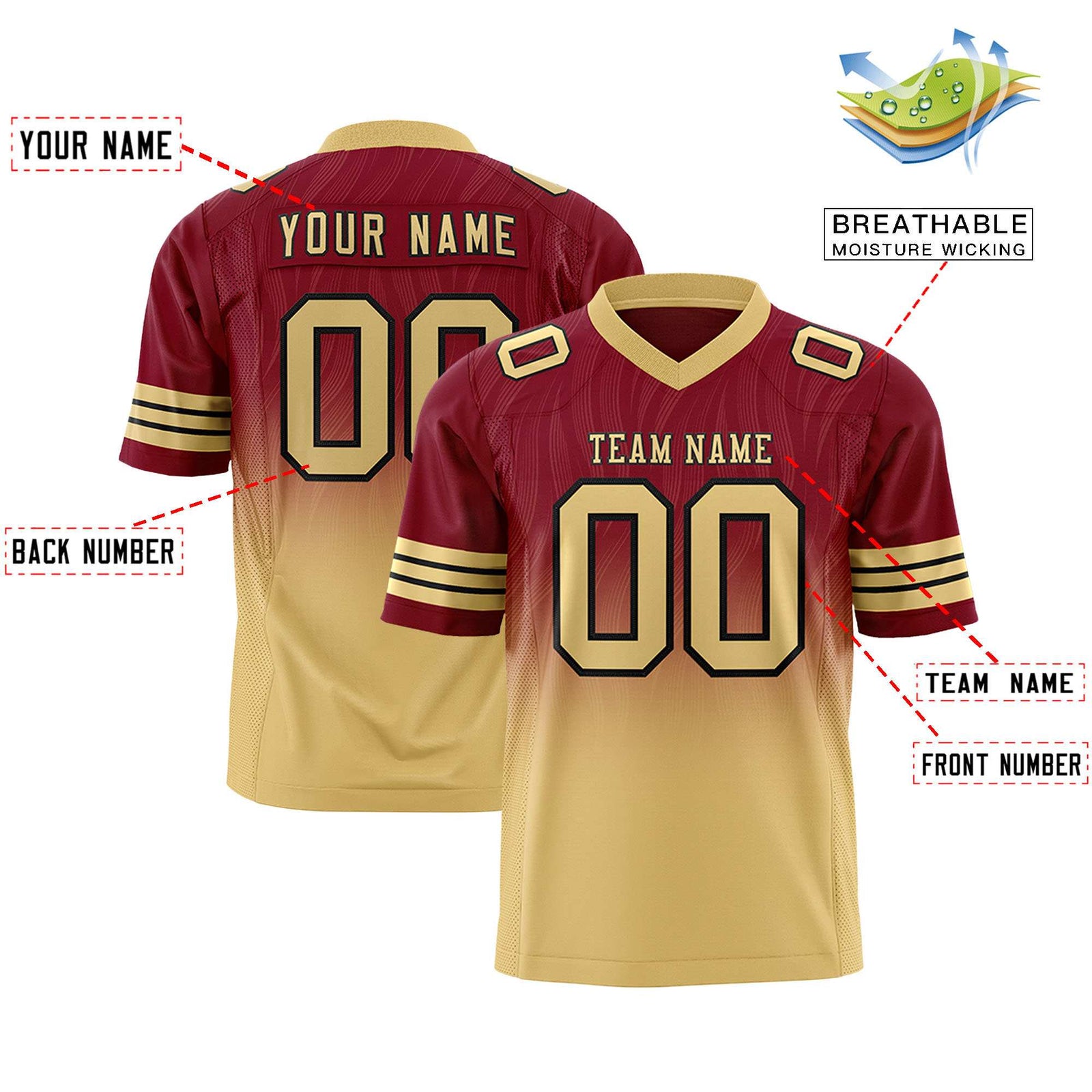 Custom Crimson and Khaki Customize Flag Football Jersey-7v7 Football Uniforms | KXKSHOP