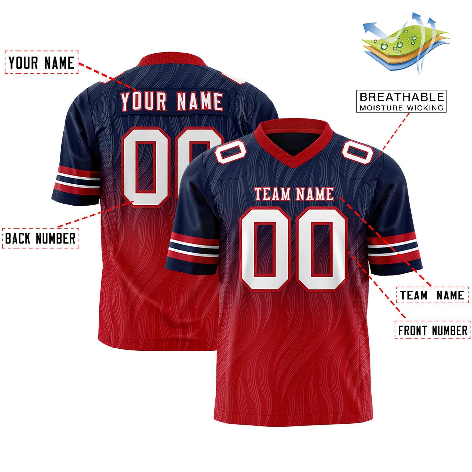 Custom Navy and Red Customize Flag Football Jersey-7v7 Football Uniforms | KXKSHOP