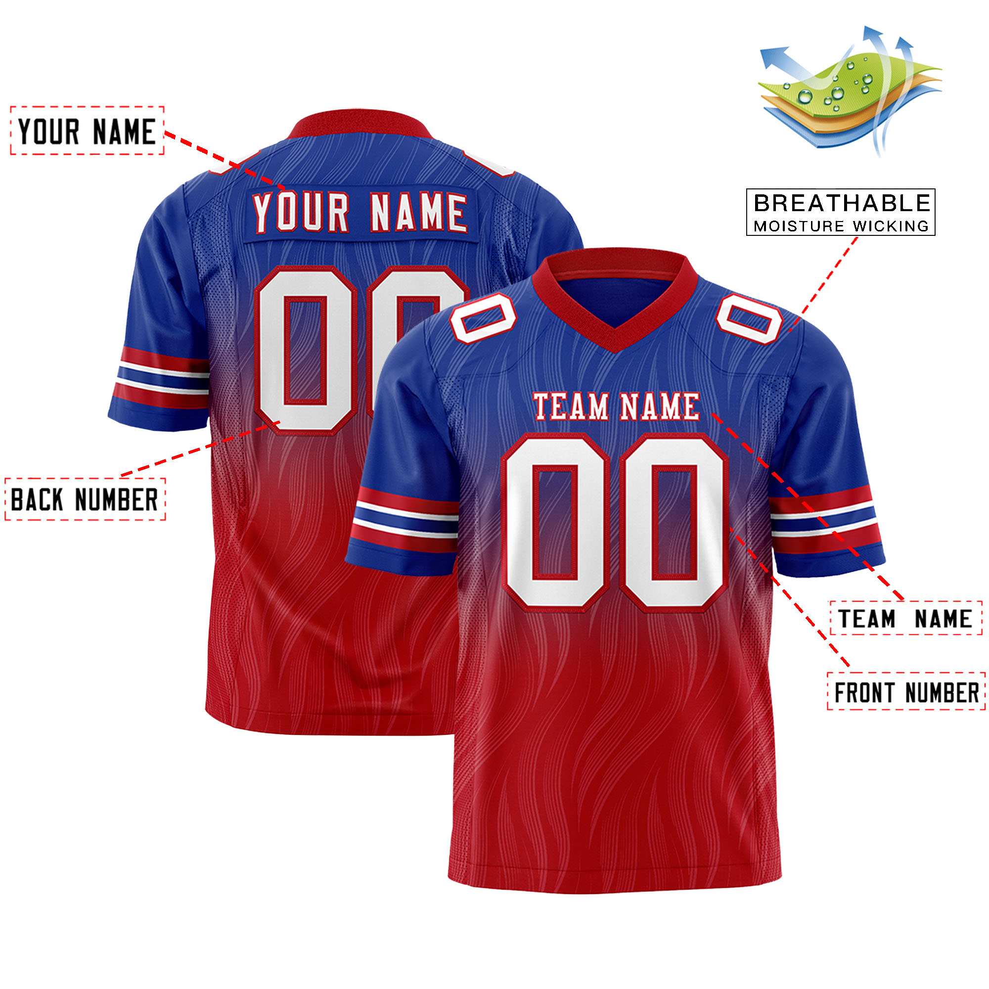 Custom Royal and Red Customize Flag Football Jersey-7v7 Football Uniforms | KXKSHOP