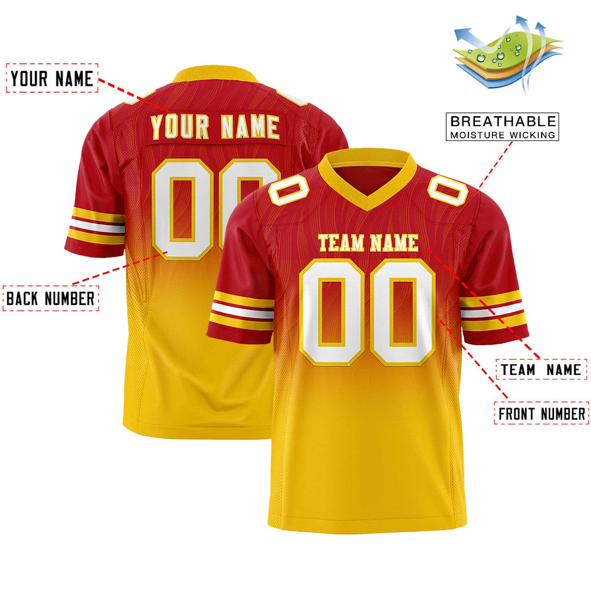 Custom Red and Gold Customize Flag Football Jersey-7v7 Football Uniforms | KXKSHOP