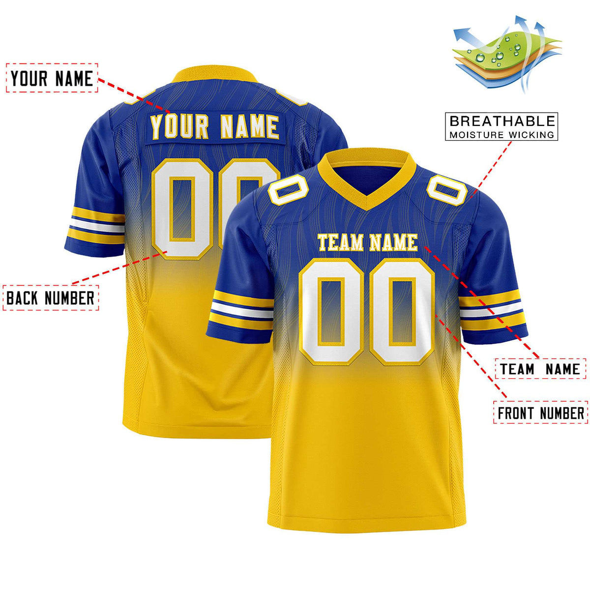 Custom Royal and Gold Customize Flag Football Jersey-7v7 Football Uniforms | KXKSHOP