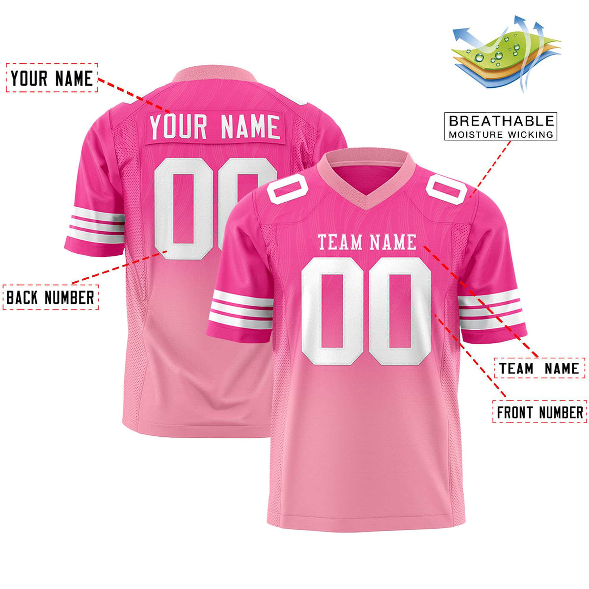 Custom Pink and Light Pink Customize Flag Football Jersey-7v7 Football Uniforms | KXKSHOP