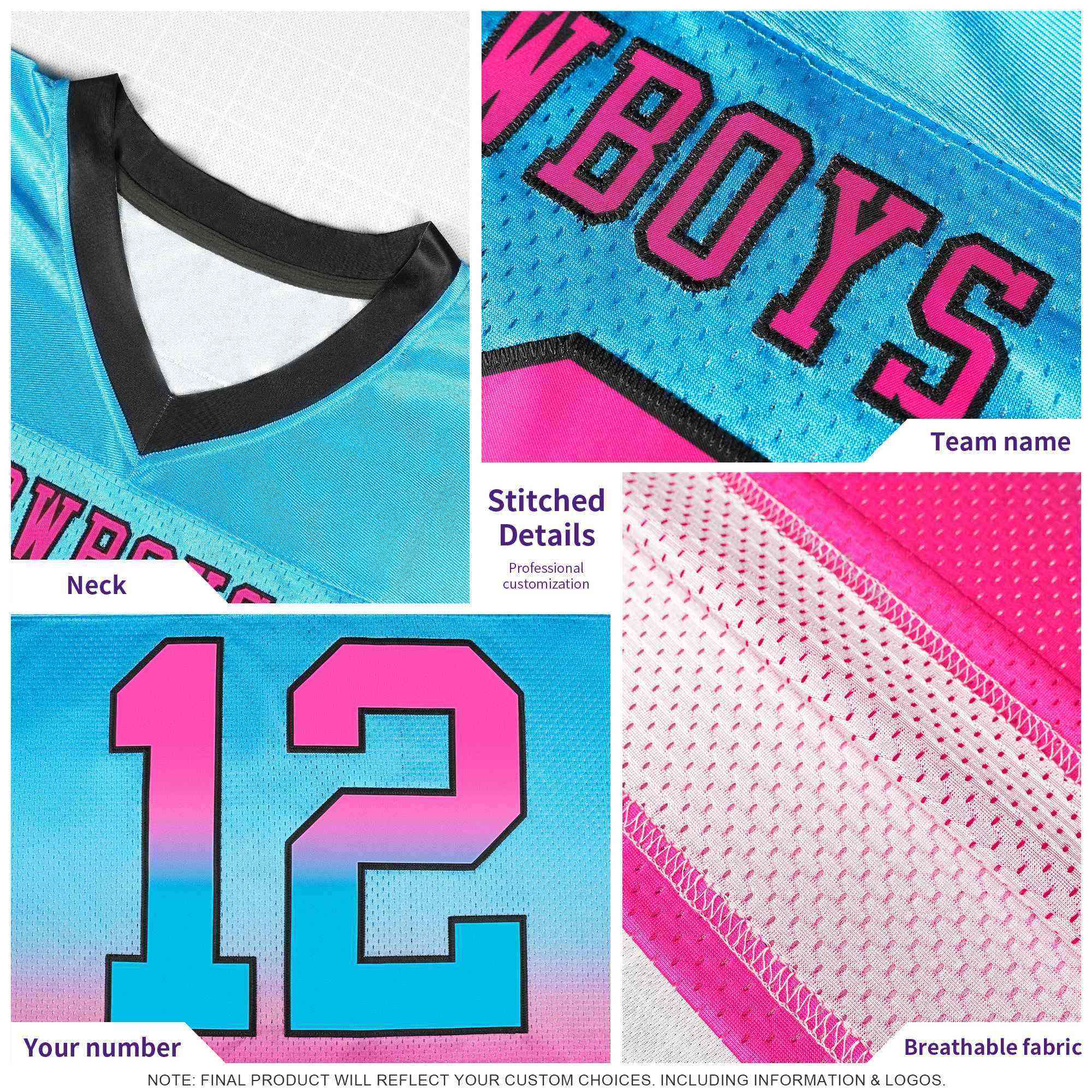 Custom Powder Blue and Pink Customize Flag Football Jersey-7v7 Football Uniforms | KXKSHOP