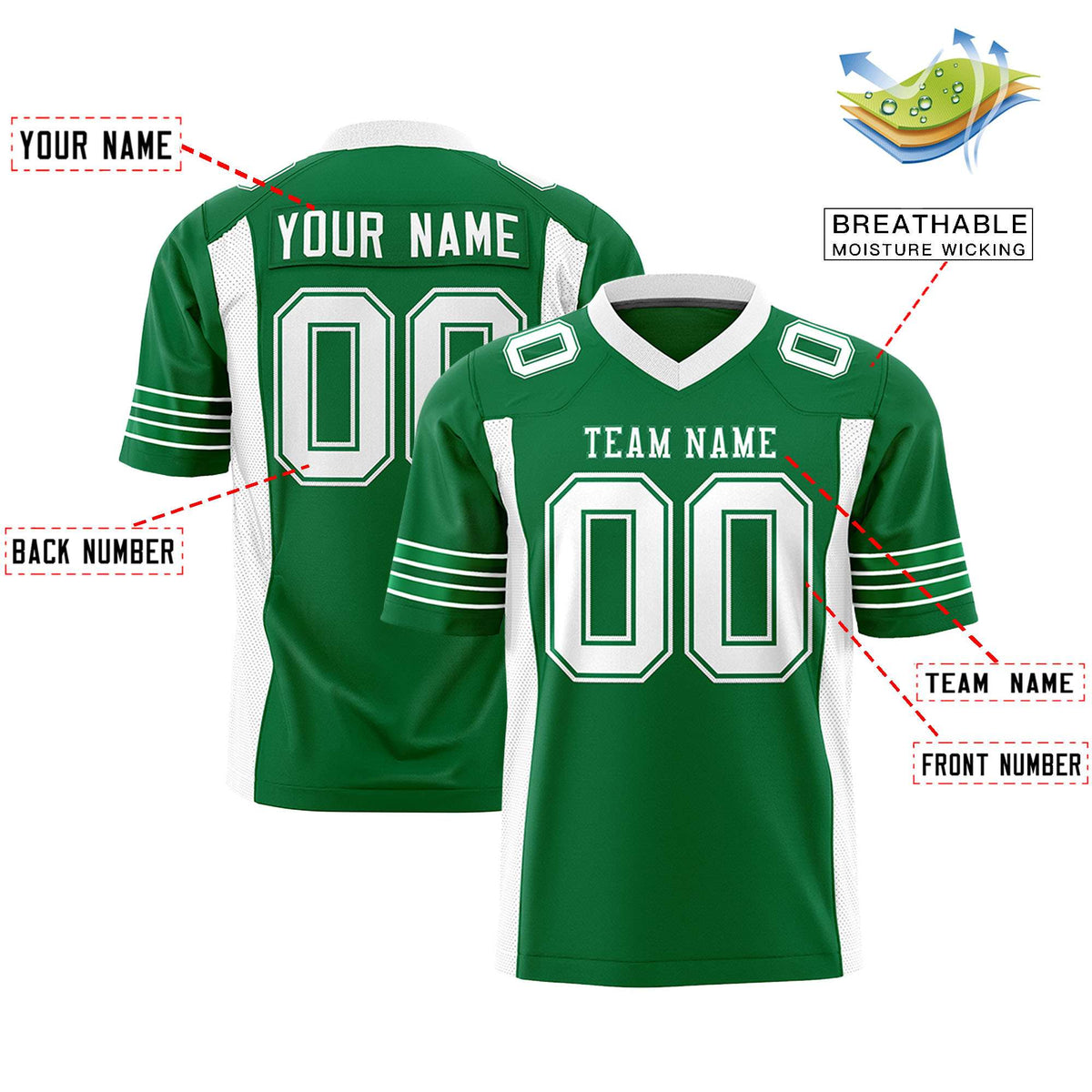 Custom Kelly Green White Personalized Insert Color Design Authentic Football Jersey