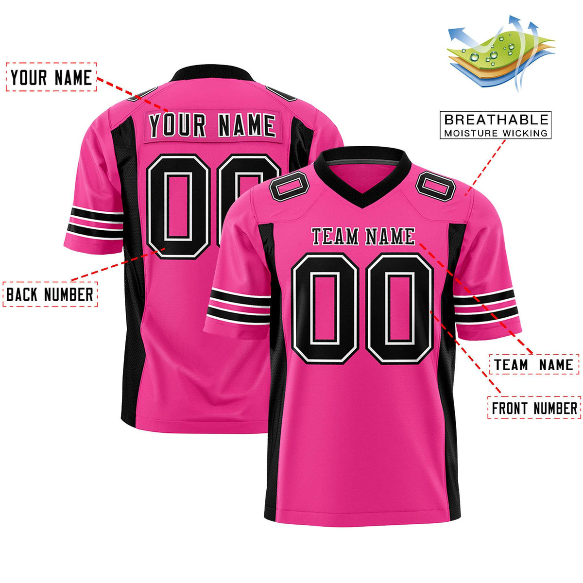 Custom Rose Red Black Personalized Insert Color Design Authentic Football Jersey