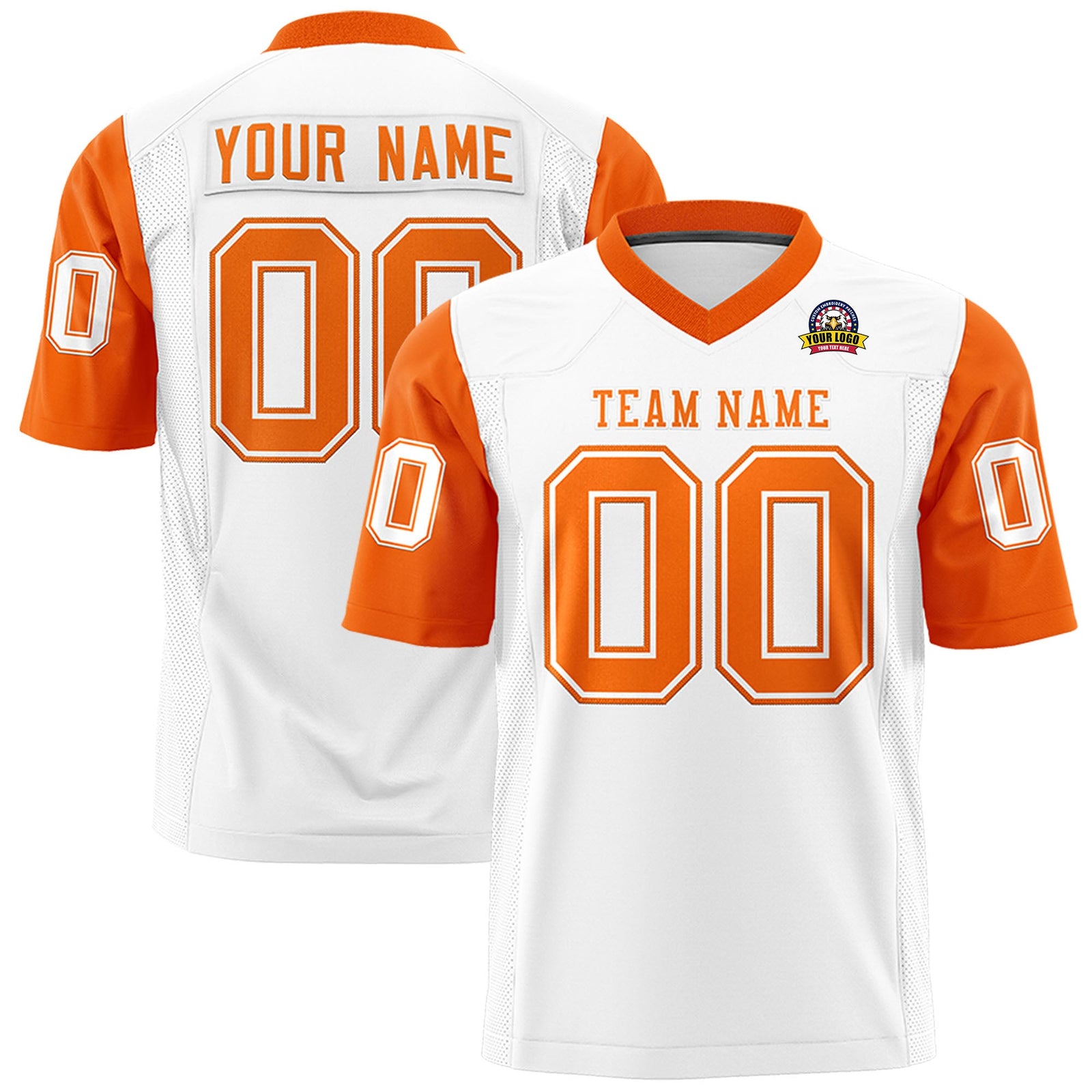 Custom White Orange Personalized Raglan Sleeves Design Authentic Football Jersey