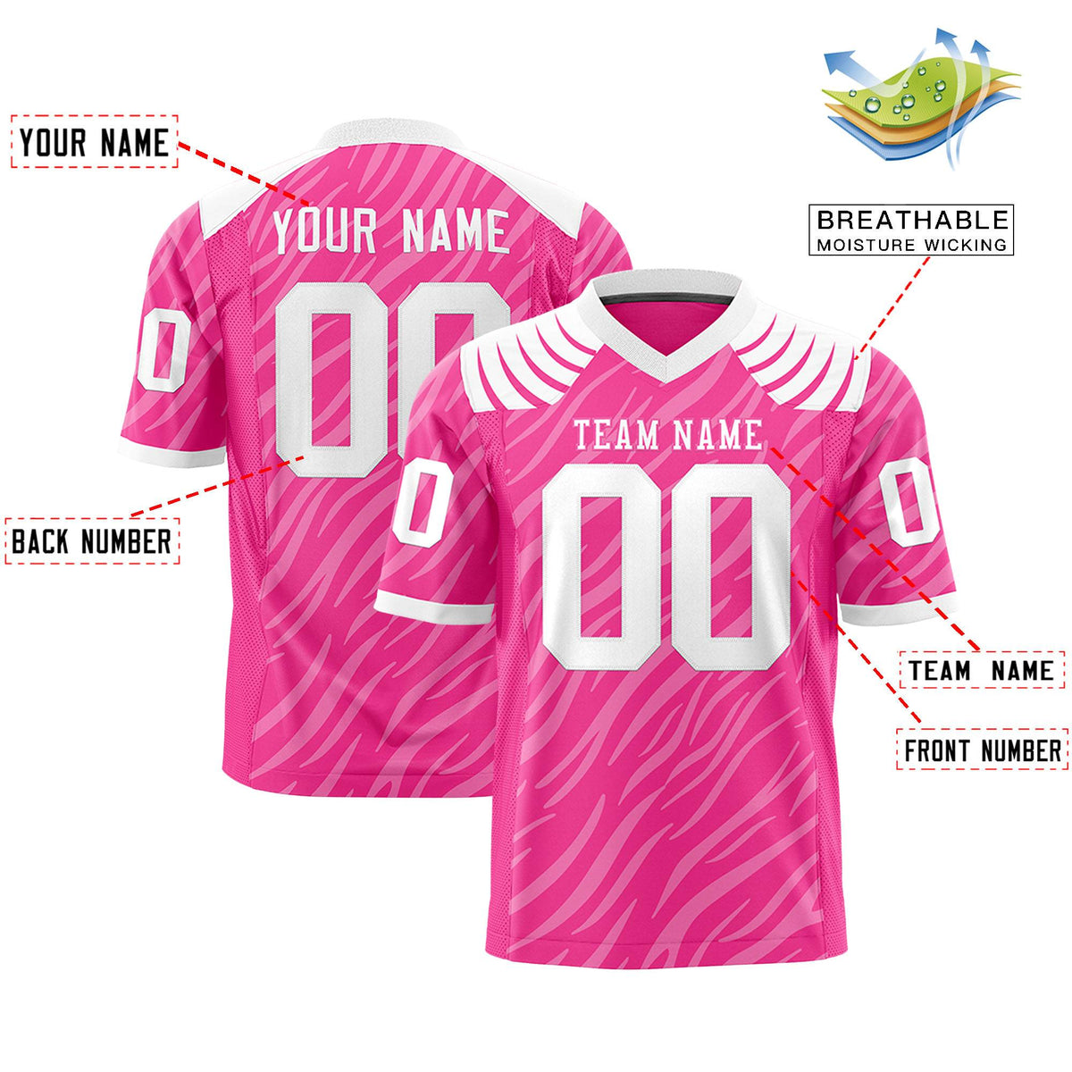 Custom Pink White Personalized Tiger Stripe Graffiti Pattern Authentic Football Jersey