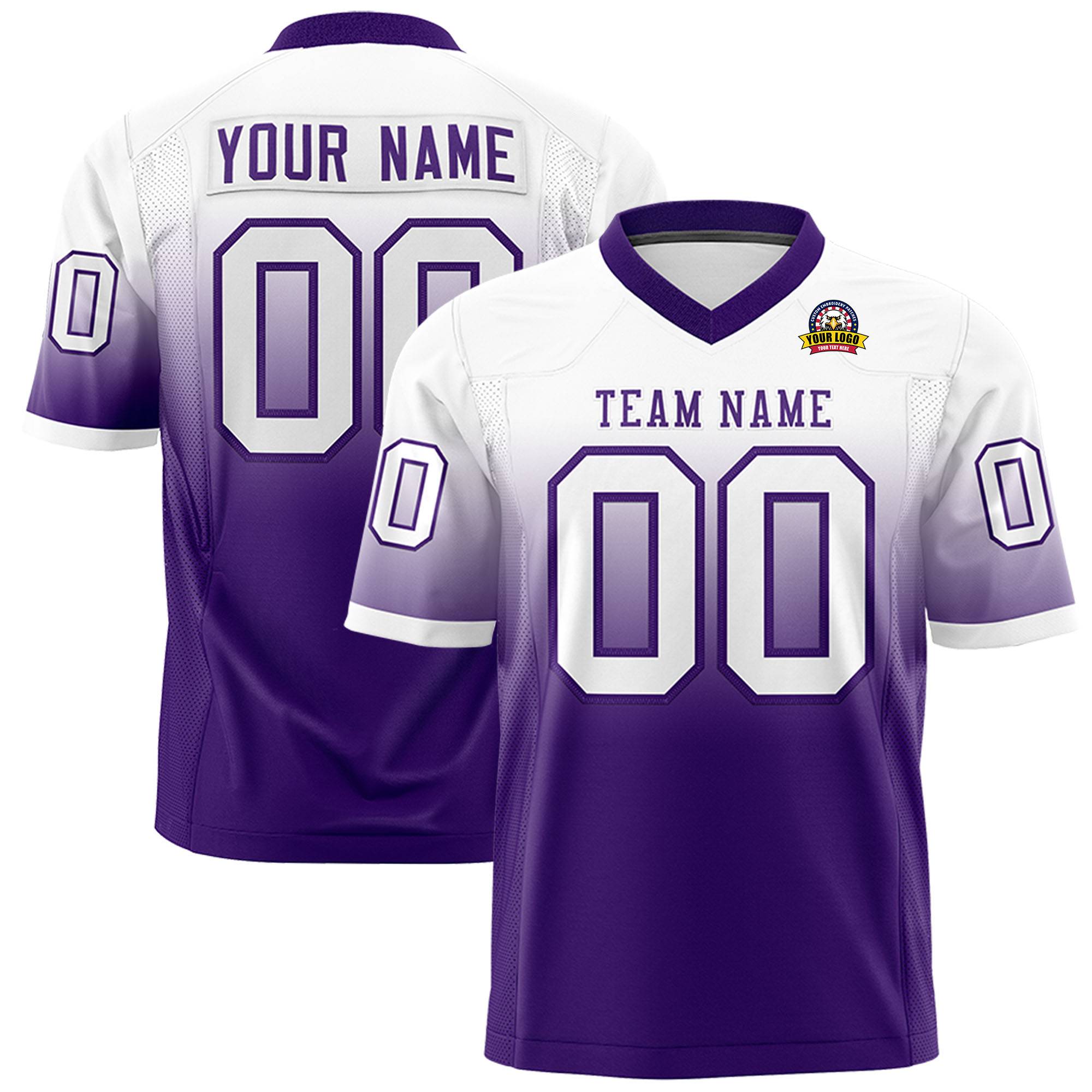 KxK Custom White Purple Gradient Fashion Personalized Authentic Football Jersey