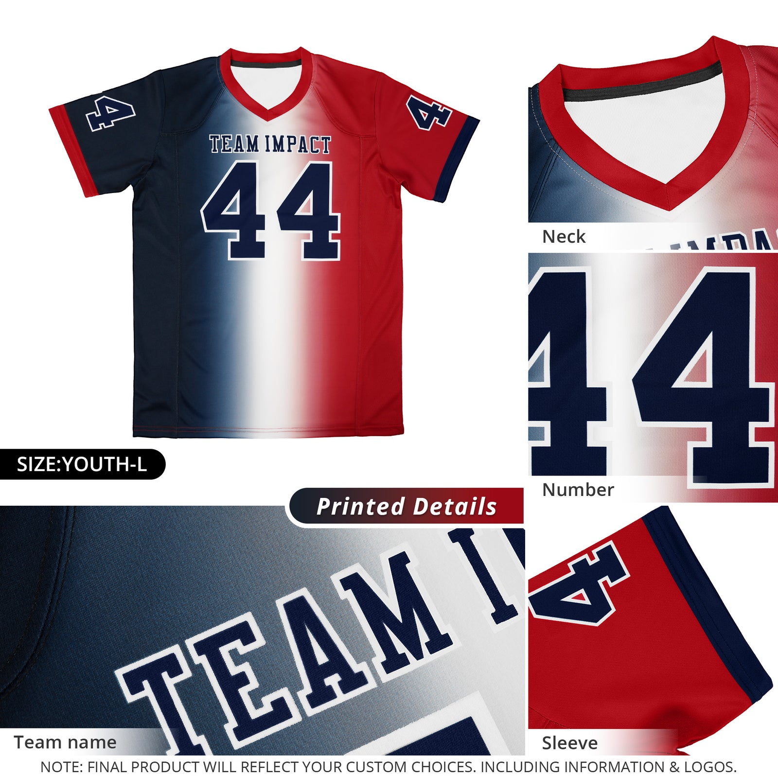 Custom Navy White-Red Personalized Gradient Fashion Authentic Football Jersey