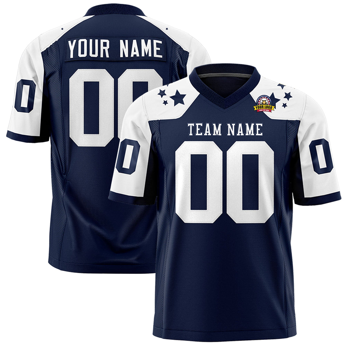 Custom Navy White Personalized Shoulder Star Pattern Authentic Flag Football Jersey