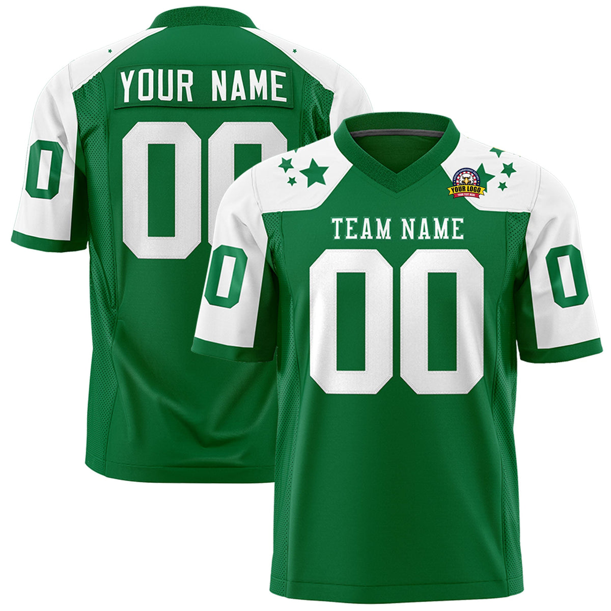 Custom Kelly Green White Personalized Shoulder Star Pattern Authentic Flag Football Jersey