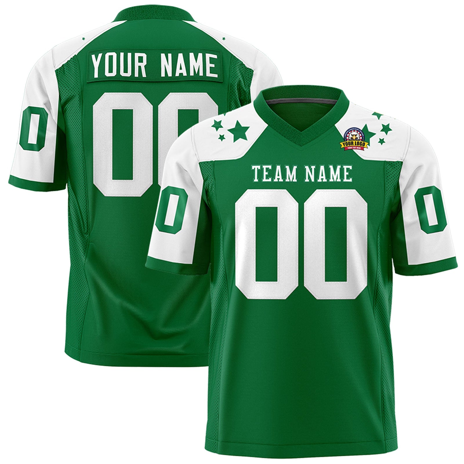 Custom Kelly Green White Personalized Shoulder Star Pattern Authentic Flag Football Jersey